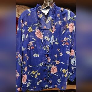 Express Floral Sheer Button-Up Blouse
